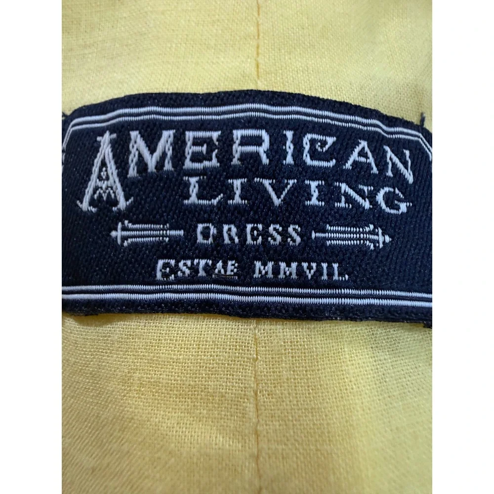 American Living 100%‎ Linen Dress Ruffle Sleeveless Belted Yellow Size 6 Preppy